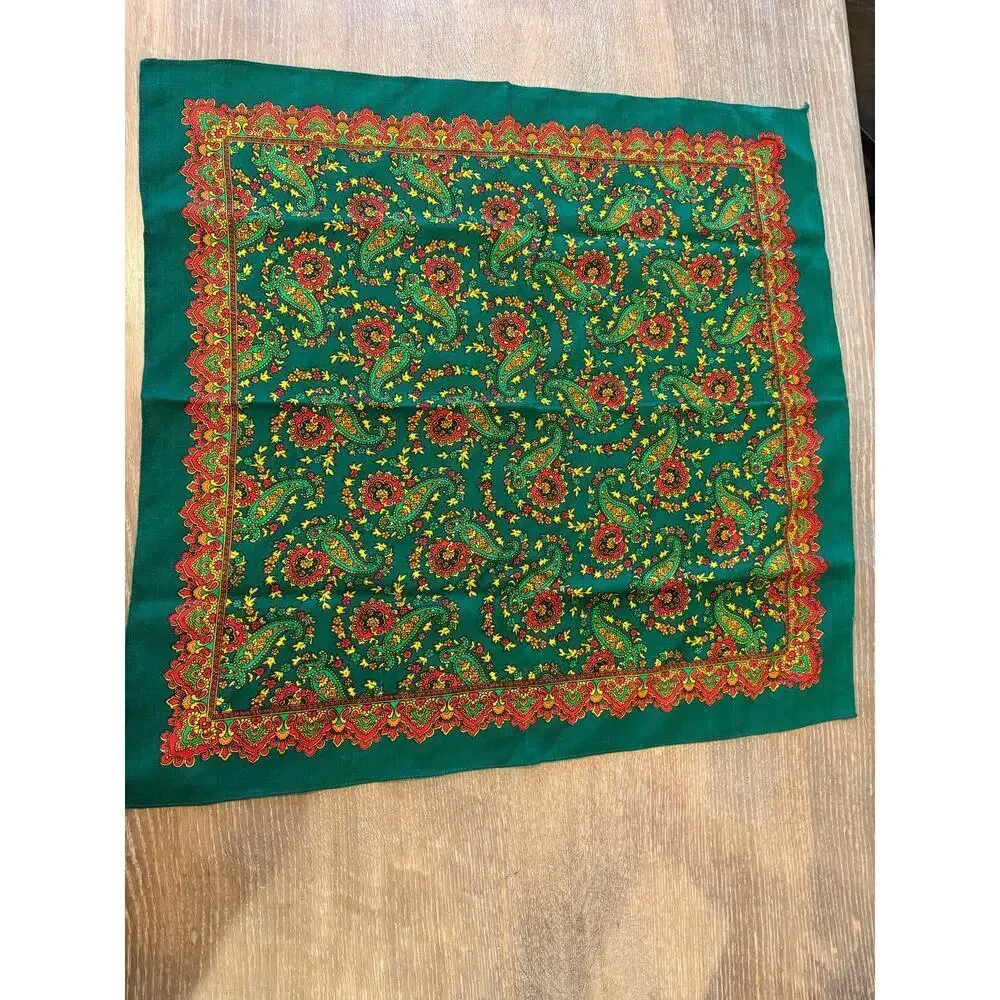 VINTAGE 100% Wool Made in Japan Scarf Neck Tie Green Orange Gold Floral - Picture 2 of 4
